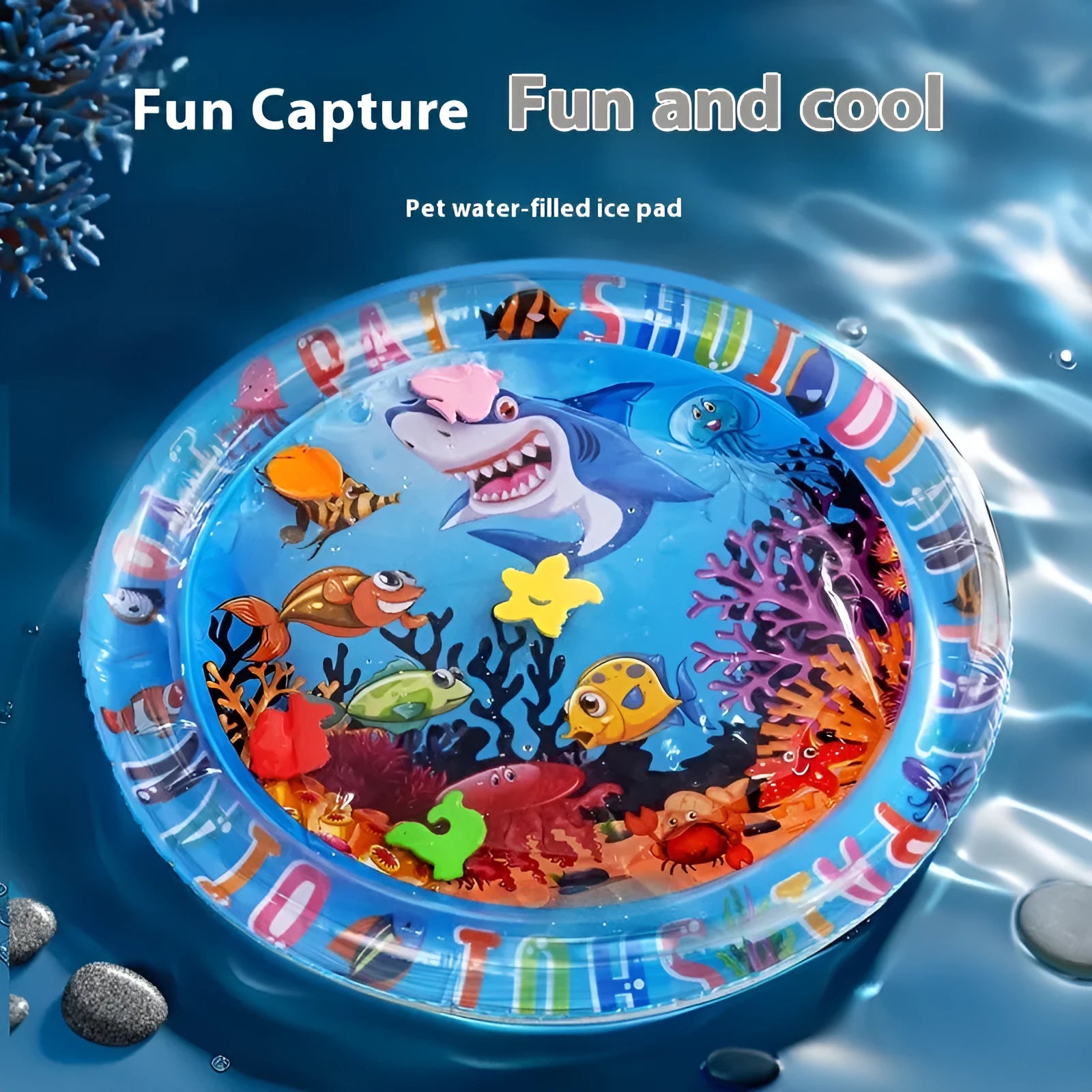 PVC inflatable water cushion pet cooling bed in aquatic designs