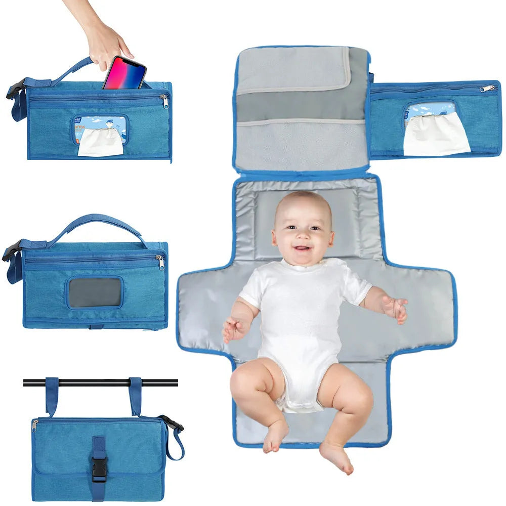 Portable waterproof baby change pilch in solid blue colour with Oxford fabric and PEVA lining