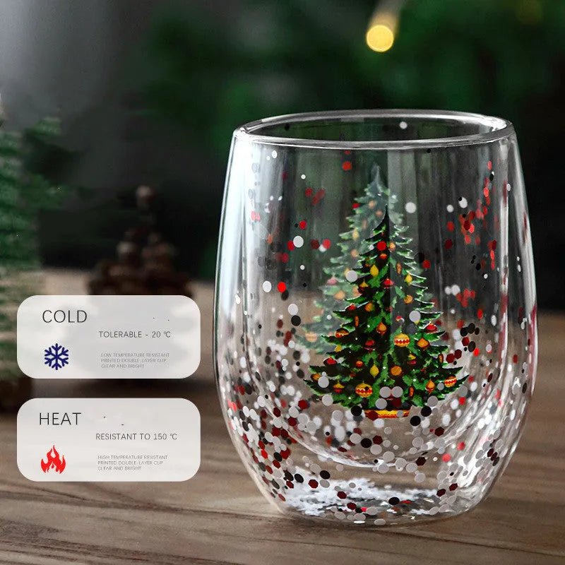 New Christmas Tree Cup heat-resistant double-layer coffee cup with flowing sequins egg shape floral pattern 301-400ml