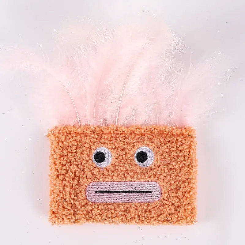 Colourful catnip plush toy with explosion head shape in blue, green, orange, and purple options