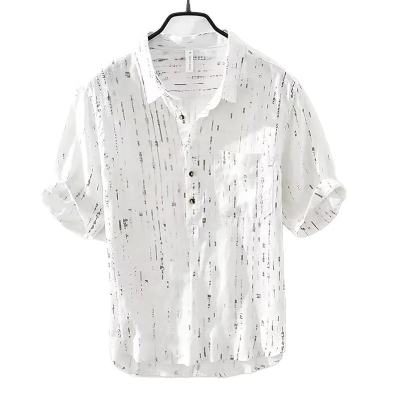 Men's loose fit short-sleeved polo shirt in white or black with traditional collar