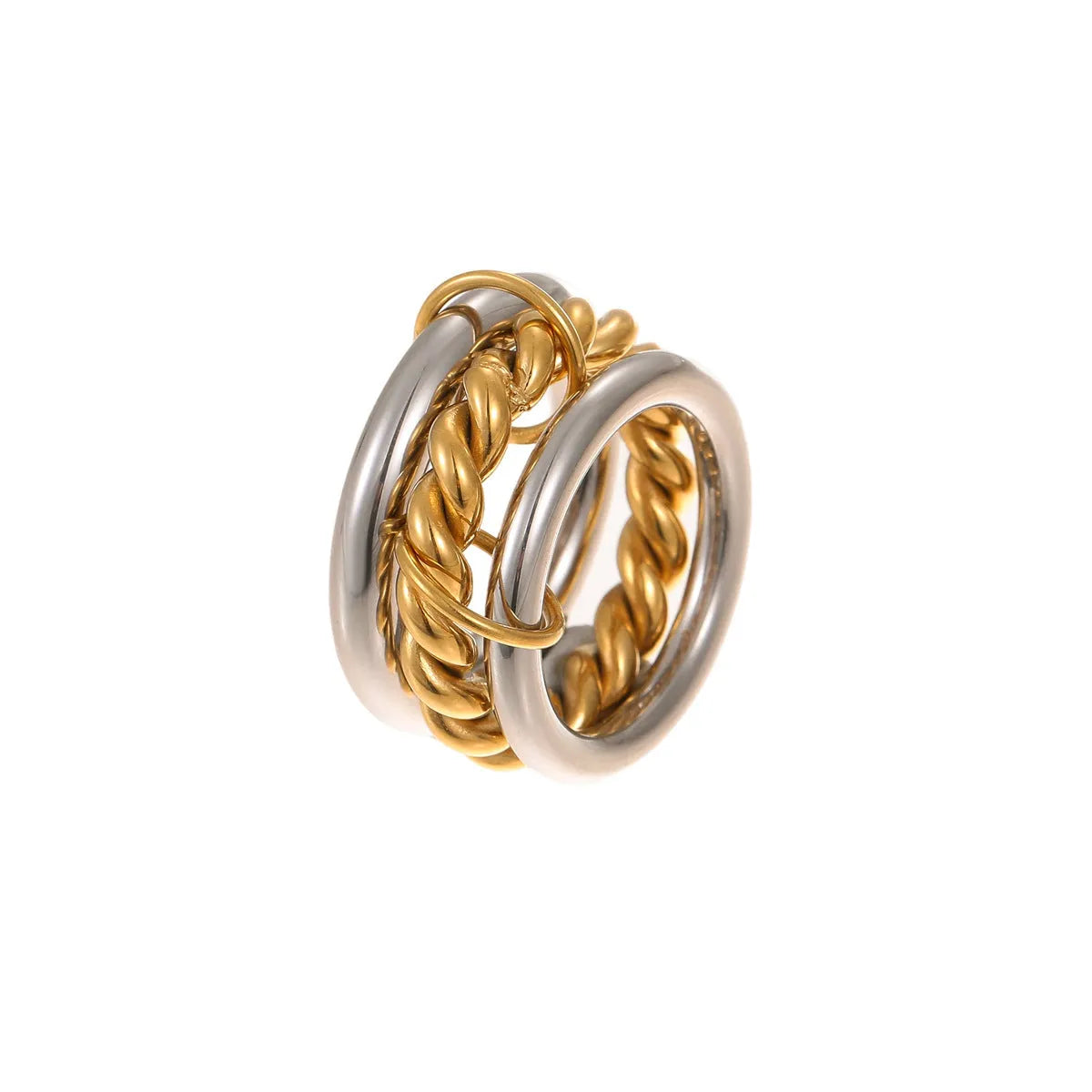 Stacked stainless steel rings with 18K gold plating in free size for women