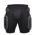 Black cycling hip protection pants with adjustable waistband and side-release buckle.