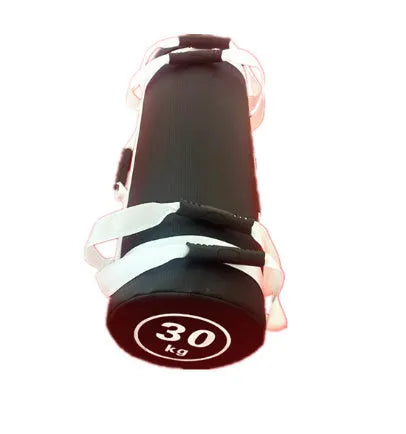 Flat white leather fitness training sandbag with weight options from 5kg to 30kg for gym workouts