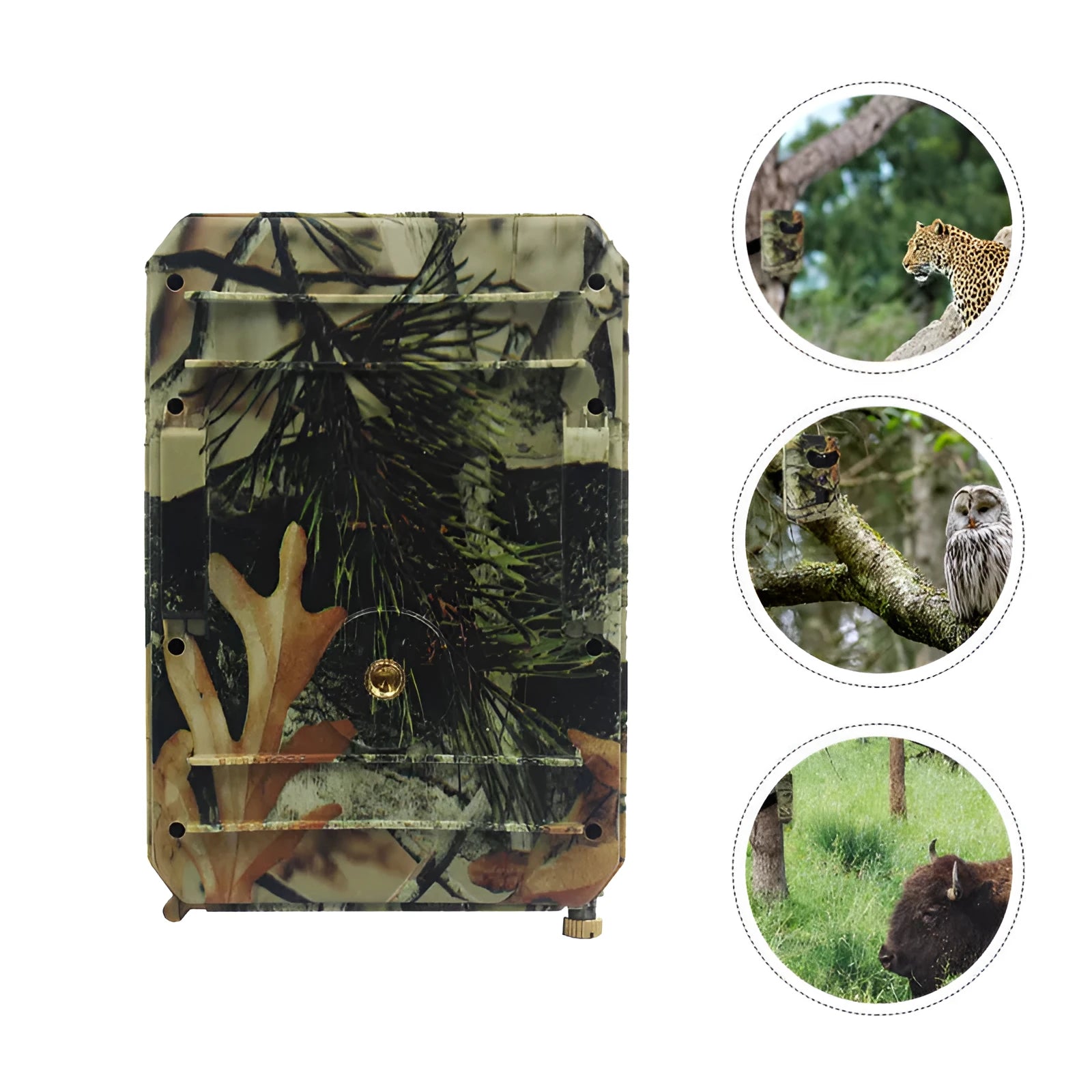 Yellow-brown plastic 16MP hunting game camera with infrared LEDs for night vision