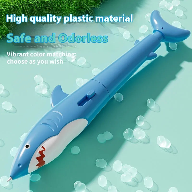 Shark Water Gun Pen in blue plastic – novelty ballpoint with water spray tip