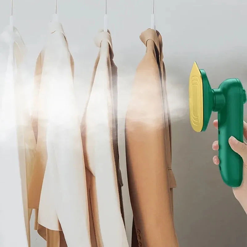 Dark green portable hanging steam iron with ceramic panel, compact design for travel garment care
