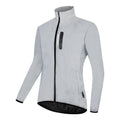 Silver long-sleeved waterproof polyester windproof jacket on a hanger.