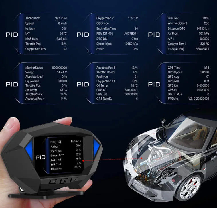 P1 vehicle HUD head-up display unit with LCD screen and installation accessories