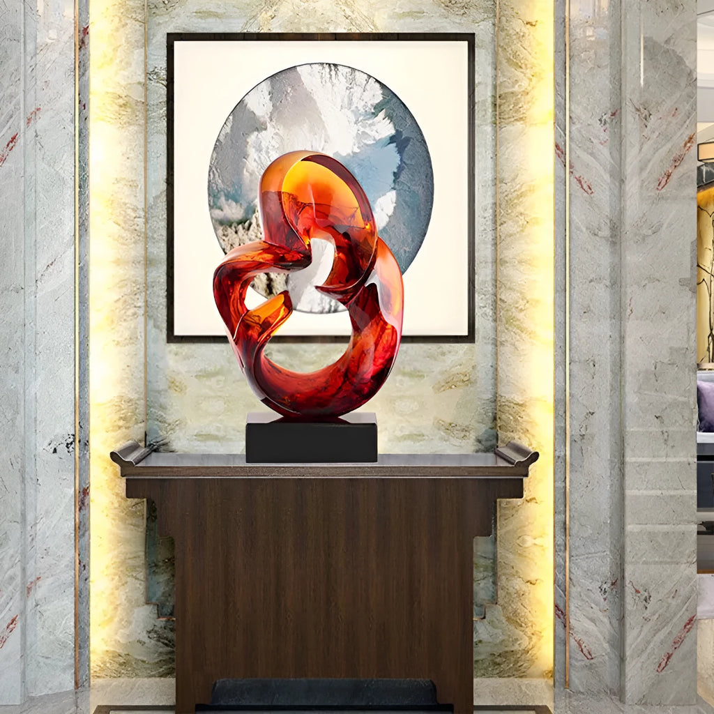 Transparent resin ornament sculpture in modern style with orange red or blue colour option