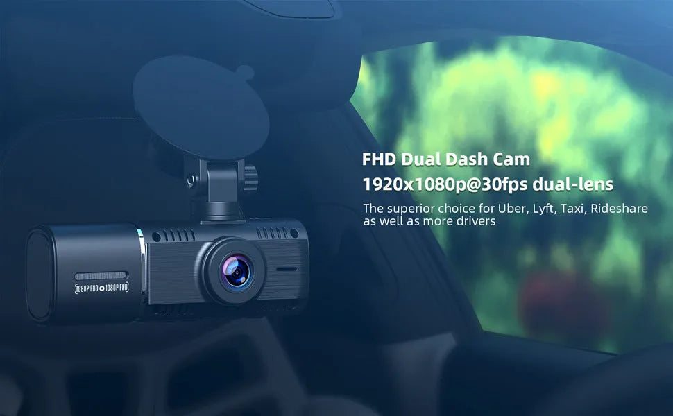 Standard black car dash camera for front and rear recording with a 1.5-inch screen