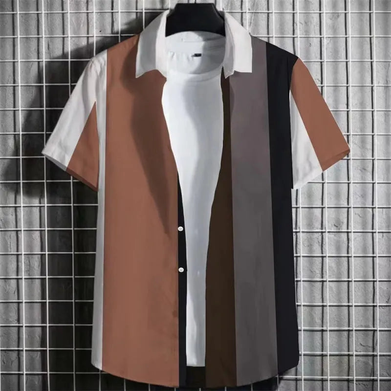 Men's linen short sleeve t-shirt with a simple 3D striped print in multiple colours.
