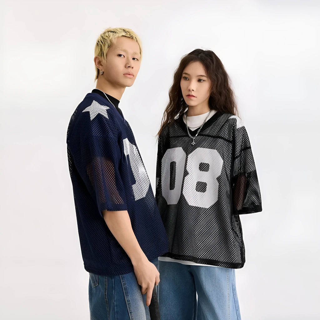 Half sleeve loose fit pullover shirt in black and navy blue polyester fabric