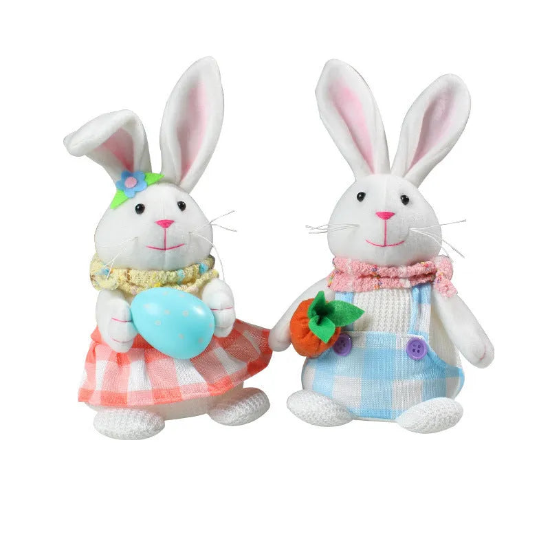 Easter cartoon rabbit tabletop decoration with egg-holding design, luminous cloth finish, 11x11x24cm