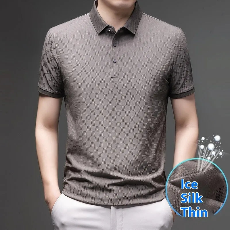 Rhombus brand thin ice silk short sleeve t-shirt in black, shown with a slit style detail.