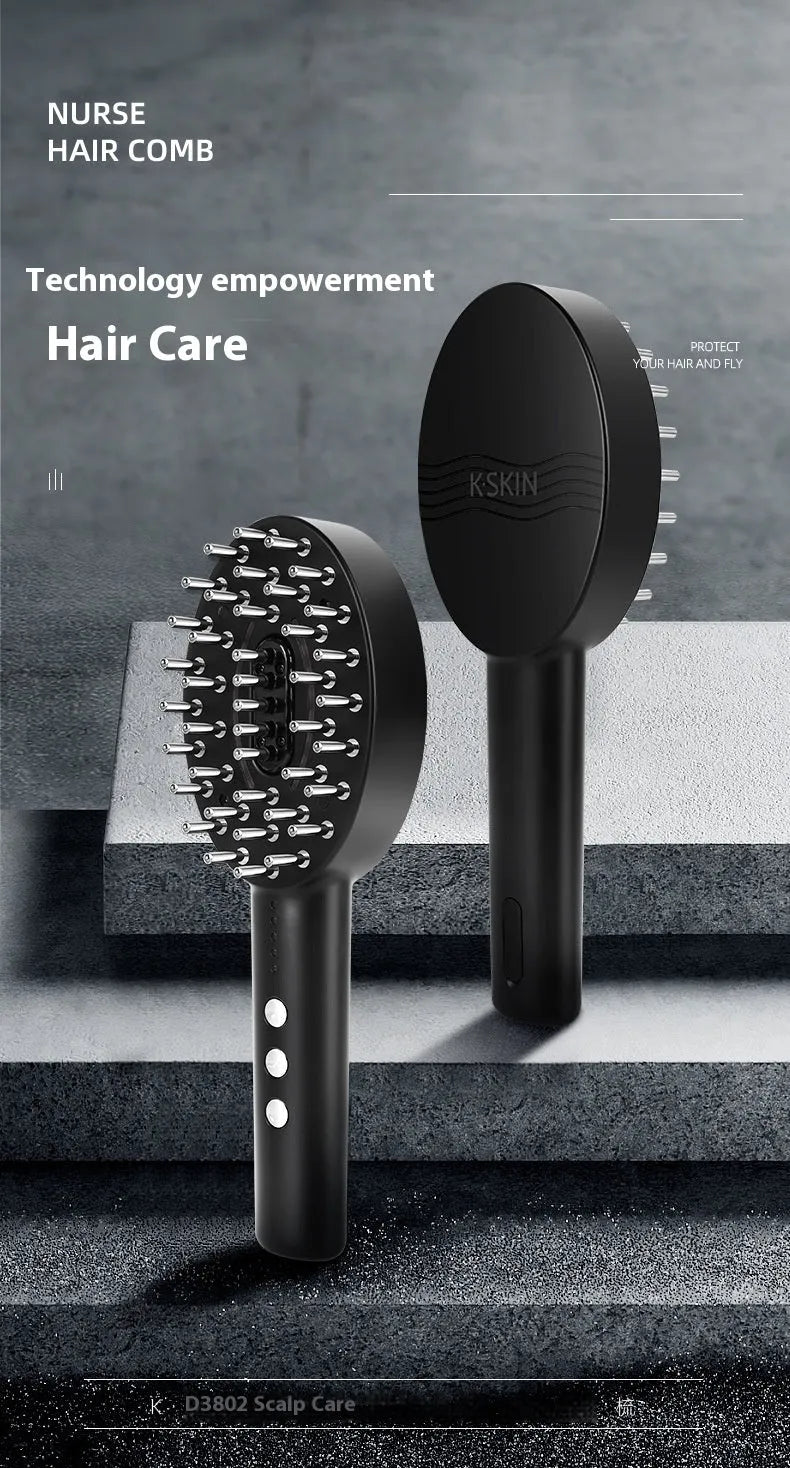 KD3802 black coloured scalp vibration massage device with host unit and charging cable