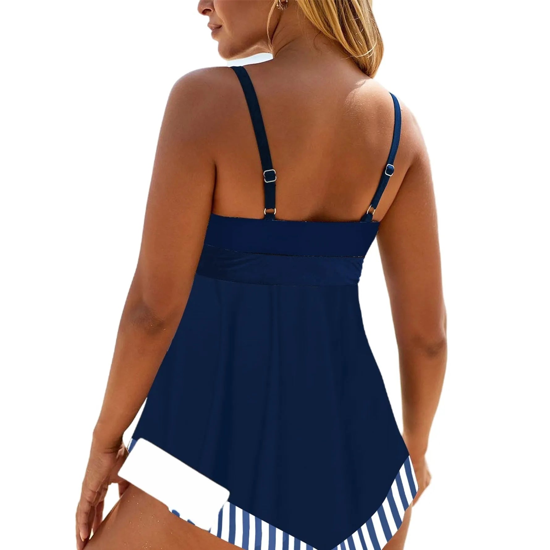 Green plus size two-piece bikini swimsuit with backless design.