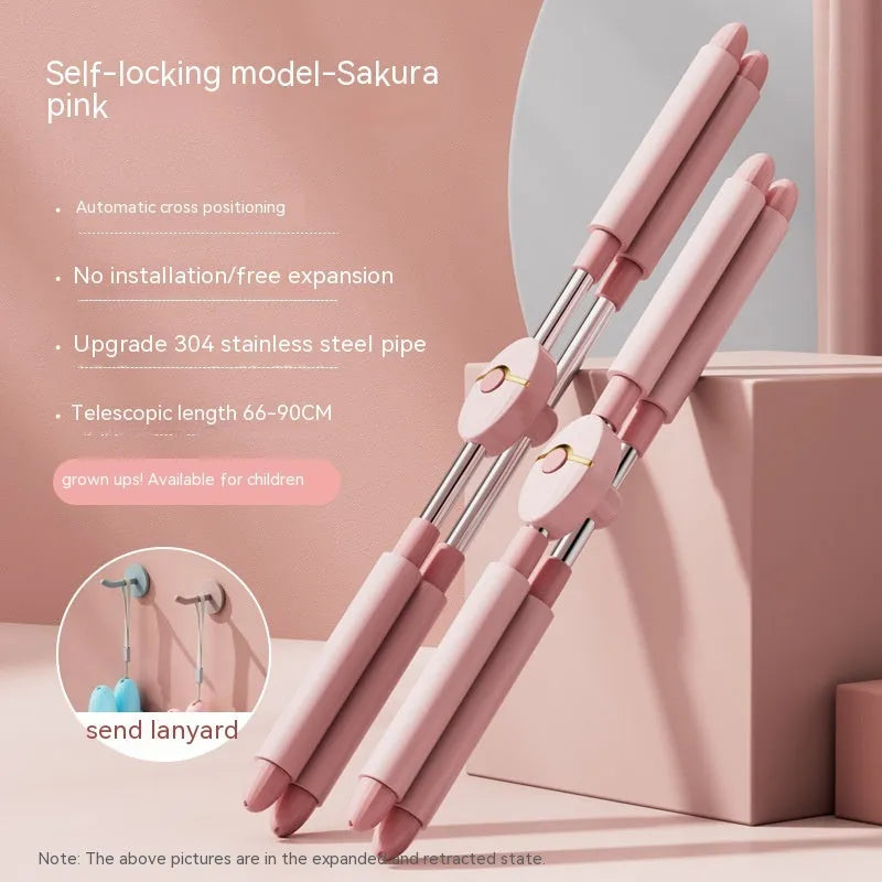 Child's pink adjustable open back stick yoga aid for fitness body shaping exercises