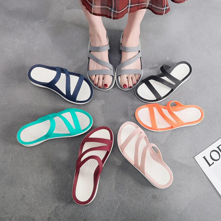 Women's casual summer sandals in red, purple, blue, black, gray, or pink with PP upper material