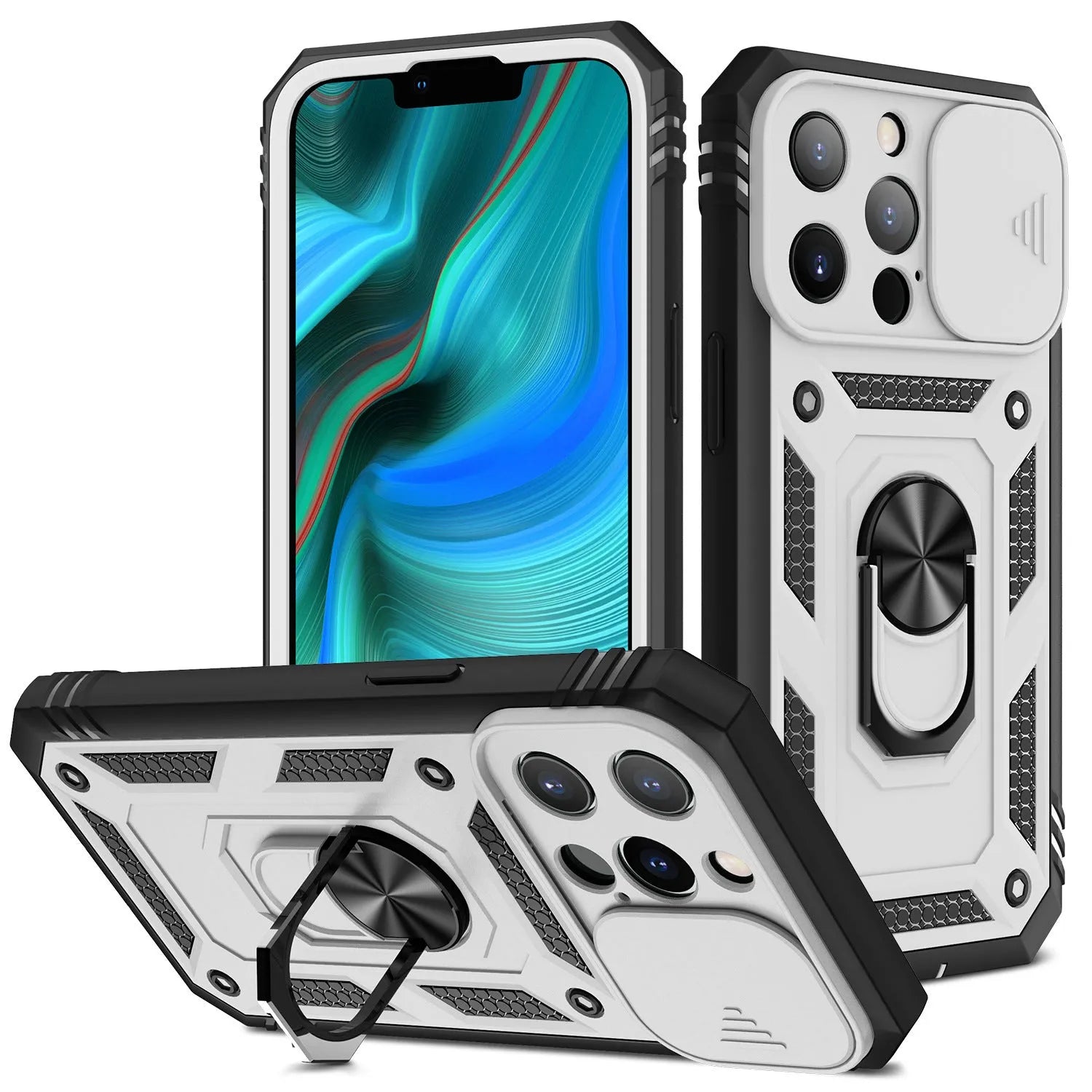 Apple magnetic phone case with sliding window bracket in multiple colour options