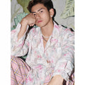 Women's floral pattern long sleeve shirt in chemical fibre blend fabric with embossed texture details