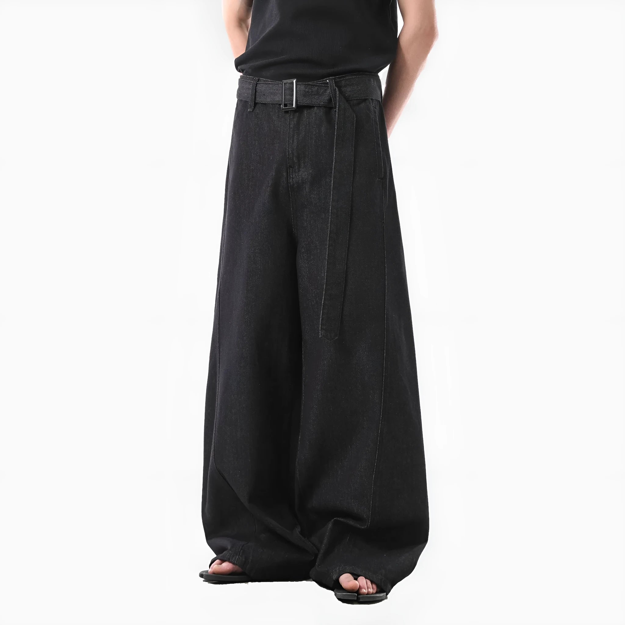 Black high waist straight leg jeans with gold zip fly and retro American styling details