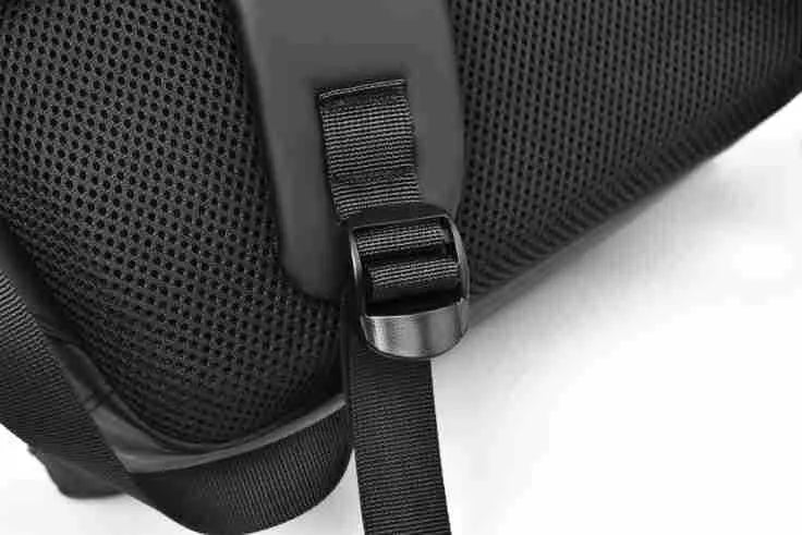 Large black waterproof PU leather backpack with sewing thread detailing