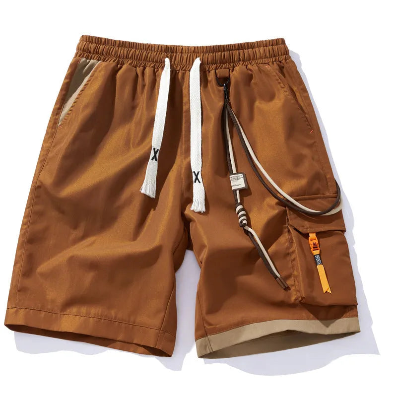 Coffee coloured men's plus-size bamboo fibre shorts with a high waist and loose straight-leg fit.