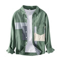 Men's cotton casual shirt jacket in khaki, loose fit cardigan style with long sleeves