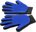 Blue pet grooming gloves with silicone tips for dog washing and cat hair removal