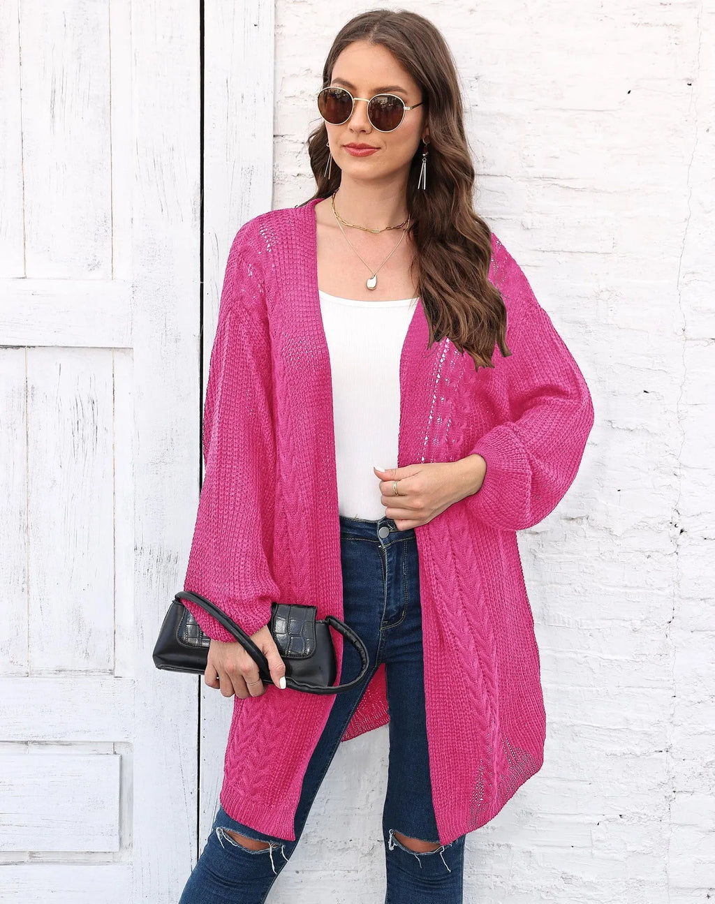Women's loose acrylic sweater coat in European style with free size fit