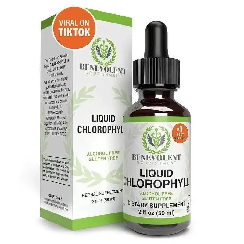 60ml bottle of Natural Body Odor Intestinal Care Liquid Chlorophyll Drops with dropper