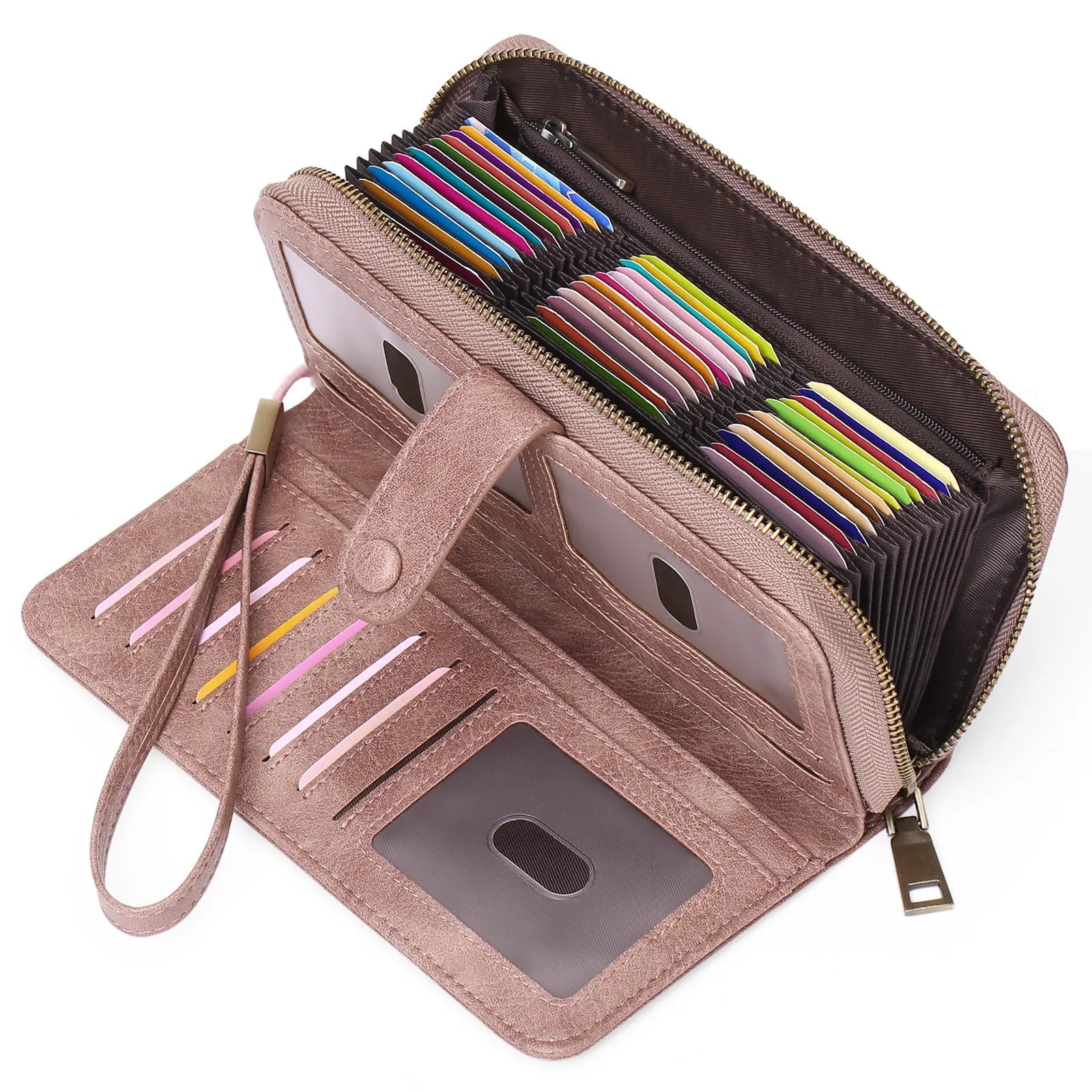 Women's expanding RFID-protected passport wallet in pu leather, shown in multiple colour options.