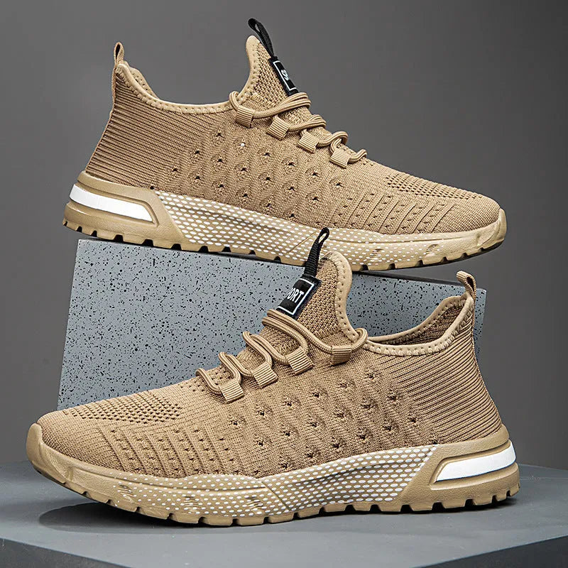 Men's solid colour mesh casual shoes in army green, shown in UK size 43.