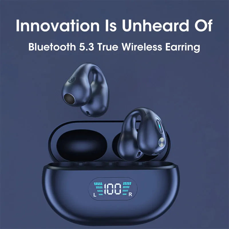 Q80 bone conduction Bluetooth clip headset in black, white, or khaki colour with ear clip design.