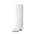 Women's plus size thick high heel knee-high boots in black, white or pink