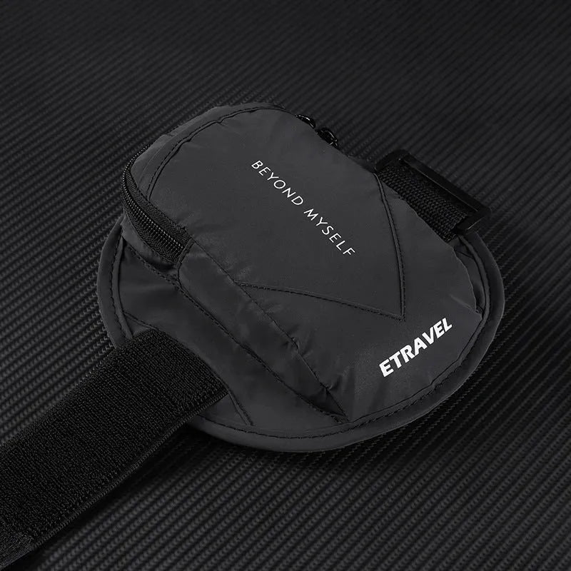 Reflective running arm bag in black colour with 7-inch capacity for outdoor sports