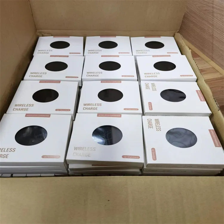 Black frosted 15W wireless charger pad with USB Type-C cable for mobile phone fast charging