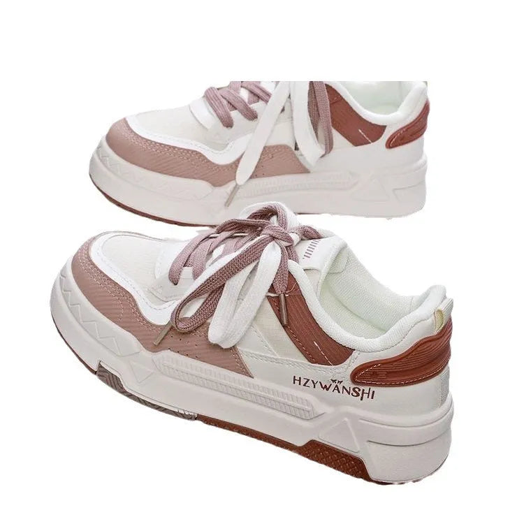 Children's beige board shoes with thick rubber soles, front lace-up closure, and cross shoulder straps.