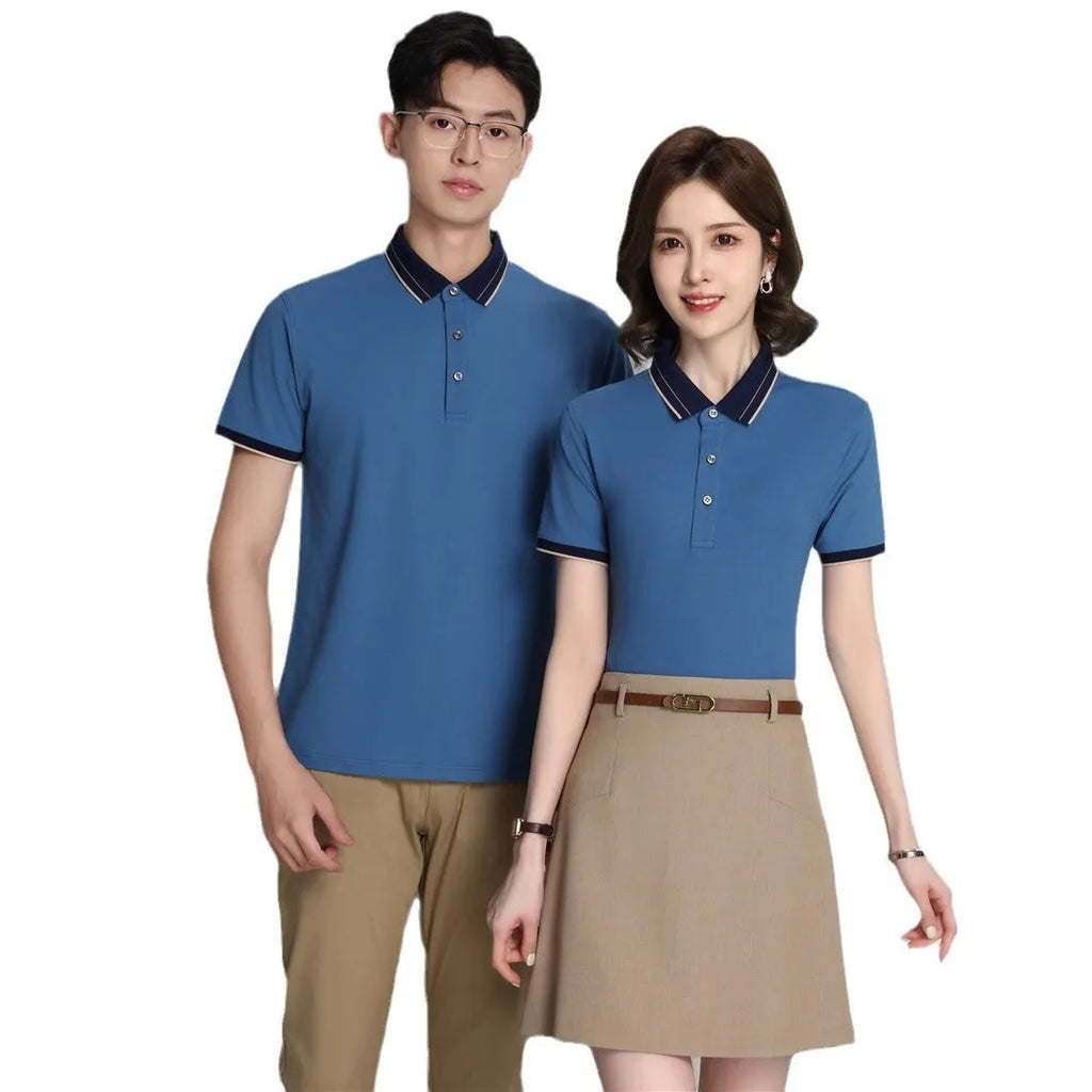 Ice Ion mercerised pearl cotton colour matching collar polo shirt in white, men and women regular fit short sleeve