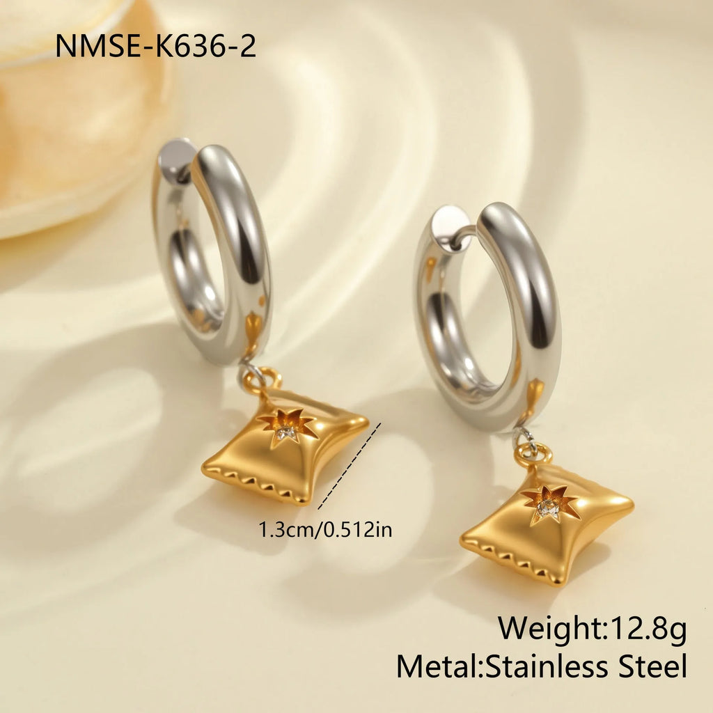 Pair of 18K gold plated stainless steel earrings featuring a Christmas tree design shaped into a heart.