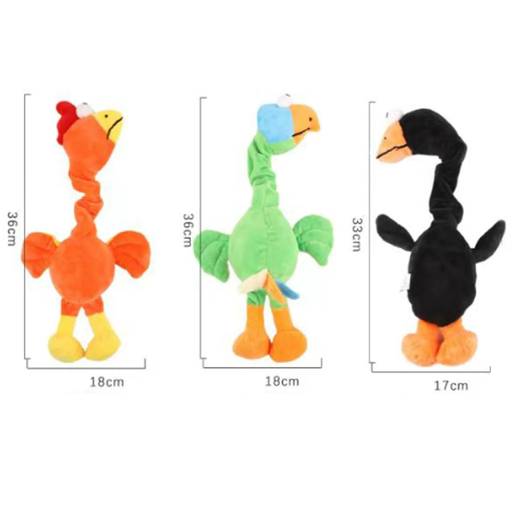 Screaming chicken sound dog chew toy in durable rubber construction