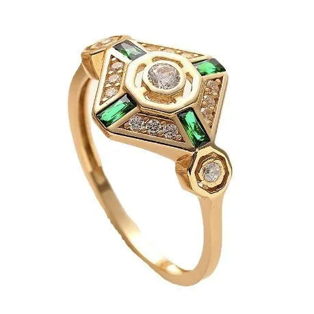 Square-cut ins-style women's fashion ring in lvzuan colour on a plain background.