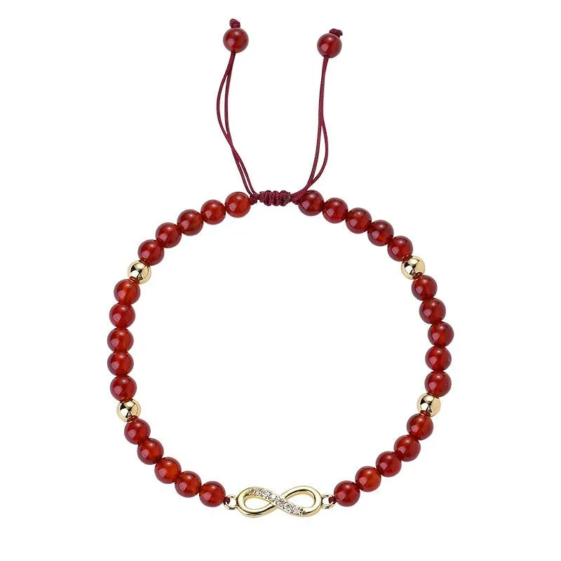 Hand-woven red agate bracelet with diamond beads in ethnic woven pattern