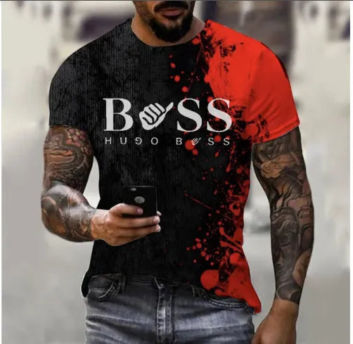 Men's printed short sleeve casual t-shirt in polyester bird eye cloth, letter pattern, available in multiple colours and sizes XXS-6XL
