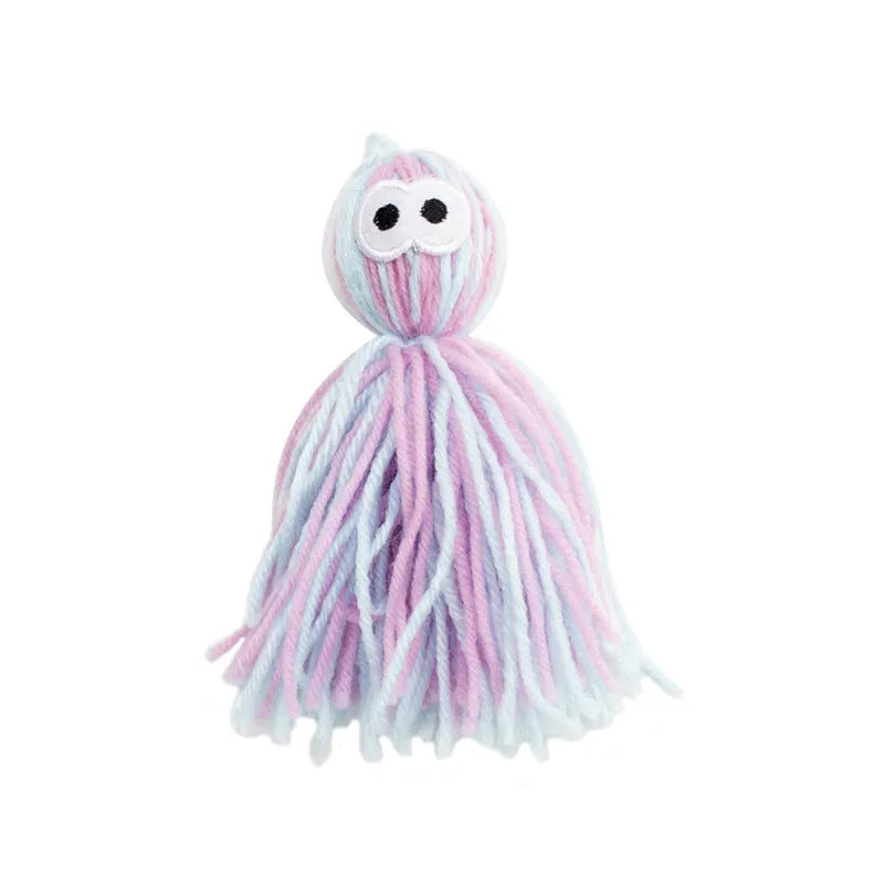 Hanging bite-resistant wool cat ball with teaser stick in blue grey colour option
