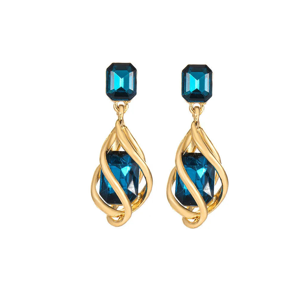 Retro creative emerald women's stud earrings in alloy with KC gold finish, irregular shape, five colour options