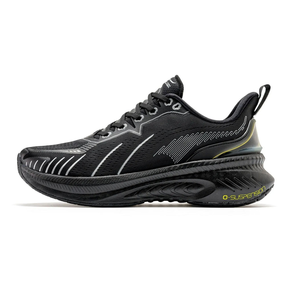 Low-top running shoes with striped pattern, available in multiple colours like black, red, and blue.