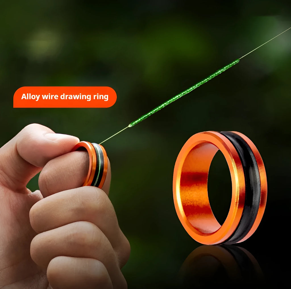 Orange and silver coloured alloy fishing hand guard pull loop with non-slip grip.