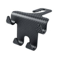 Black ABS plastic car hook bracket with integrated phone holder, shown from the side.